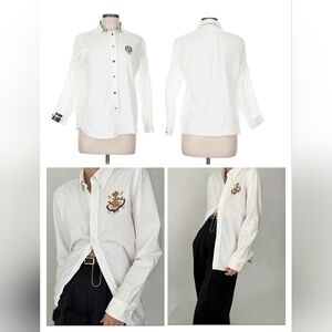Women's White Embroidered Button Down Shirt